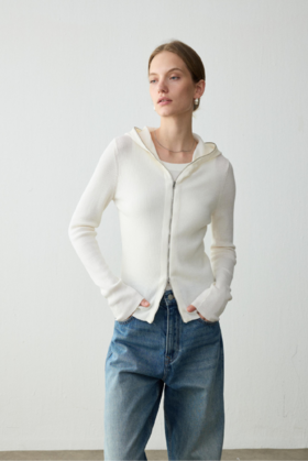 Chiara拉链连帽扬子纱毛衣外套