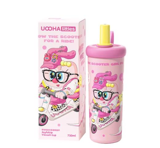 uooha悠哈笑吸吸茶仓保温吸管杯酷玩海伦-粉色730m1 商品图0