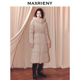 玛克门店发货：摩登复古收腰X型连帽羽绒服(货号:MF86DC501X10)