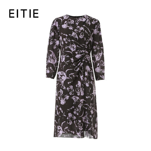 EITIE爱特爱法式优雅复古紫色印花褶皱收腰连衣裙2026春季新款8507210 商品图6