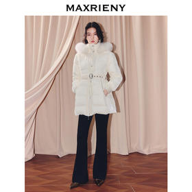 玛克门店发货：MAXRIENY优雅浪漫狐狸毛条立领收腰羽绒服(货号:MF86DC503)
