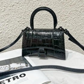 巴黎世家 Hourglass xs 黑色 鳄鱼压纹牛皮 沙漏包