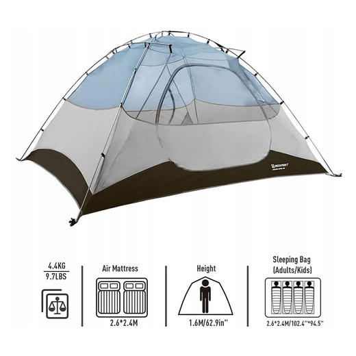 美国 Bessport 高品质双层帐篷 可容纳4人 防水通风 260*240*160cm 灰色 X002IUWFDV 商品图1