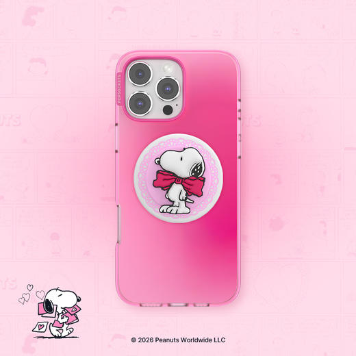【史努比的情书】礼物史努比·MagSafe圆啪嗒 MAGSAFE磁吸手机气囊支架 Round圆啪嗒系列 粉色 Snoopy 蝴蝶结 商品图1