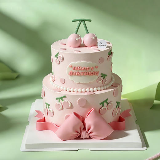 🍒双层樱桃翻糖蝴蝶结女孩🍒蛋糕 商品图0