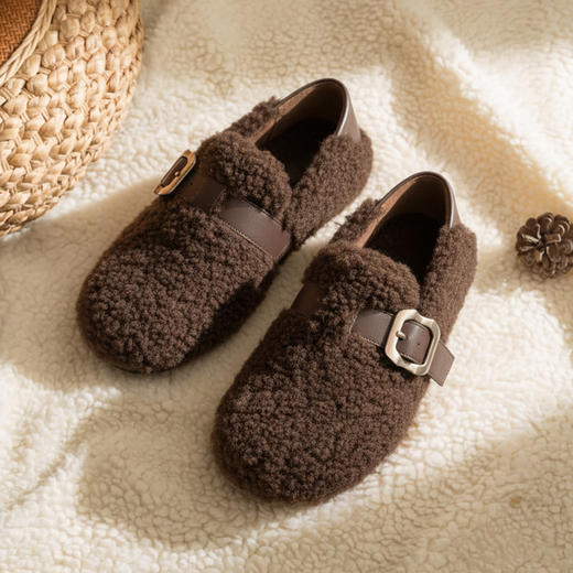 【羊皮毛】西村名物2025年冬季新款舒适平跟羊皮毛吧暖豆豆鞋毛毛鞋T25DM40071 商品图6