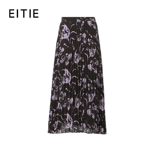EITIE爱特爱优雅显瘦通勤紫色印花百褶A字半身裙2026春季新款8506205 商品图6
