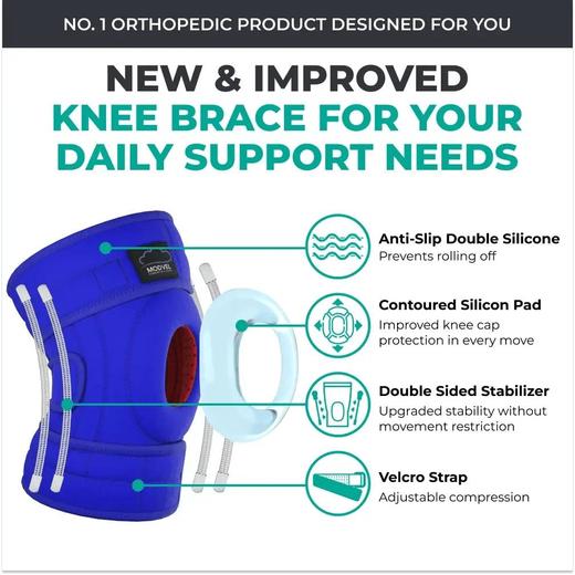 【FDA认证 ISO认证】美国知名品牌 MODVEL 可调节运动护膝 带侧向稳定器和髌骨凝胶垫 轻盈透气 跑步、锻炼、关节恢复适用 单只装 商品图3