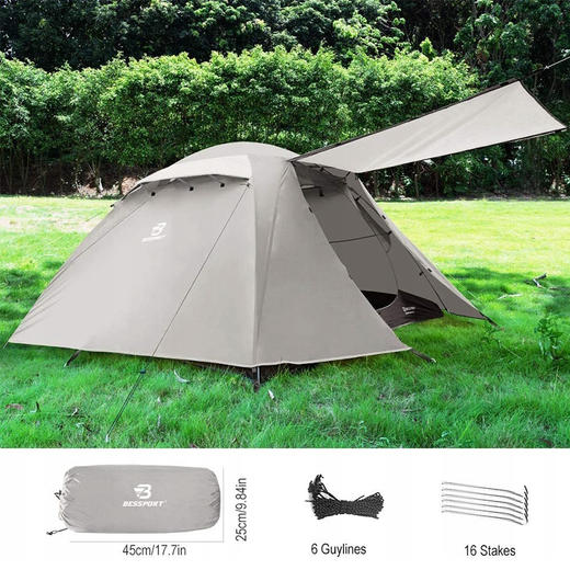 美国 Bessport 高品质双层帐篷 可容纳4人 防水通风 260*240*160cm 灰色 X002IUWFDV 商品图0
