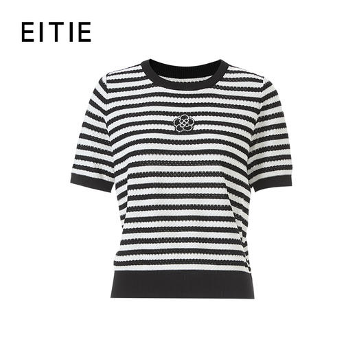 EITIE爱特爱显瘦舒适修身经典条纹时尚短袖针织衫2026春季新款8501214 商品图6