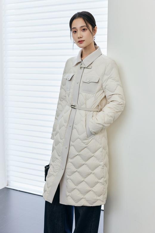 现货 臣禾	翻领鹅绒服中长款【90白鹅绒】配腰带拼接羽绒服	JZ254070675 商品图1