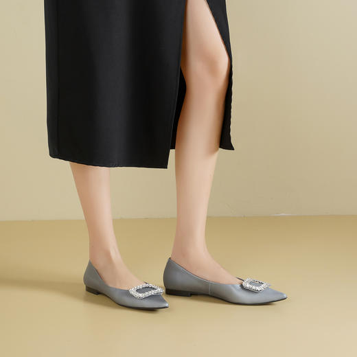 Westory2026年春季尖头平底真丝牛皮单鞋通勤休闲百搭浅口鞋S26AE50761 商品图5