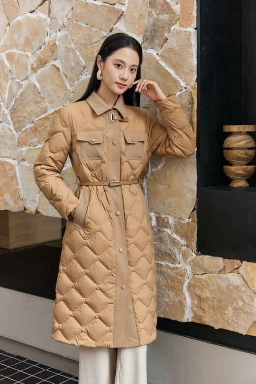 现货 臣禾	翻领鹅绒服中长款【90白鹅绒】配腰带拼接羽绒服	JZ254070675 商品图6