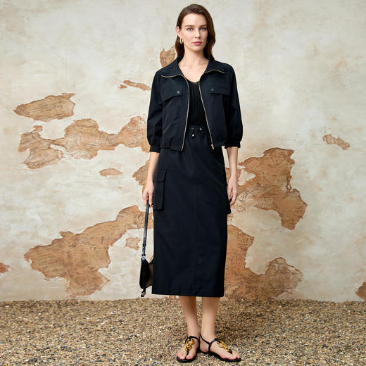 EITIE爱特爱舒适直筒抽绳松紧腰休闲显瘦半身裙春季新款8106811 商品图6