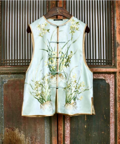 盛唐牡丹盛奢系列 | 重缎真丝手绣兰花马甲 商品图0