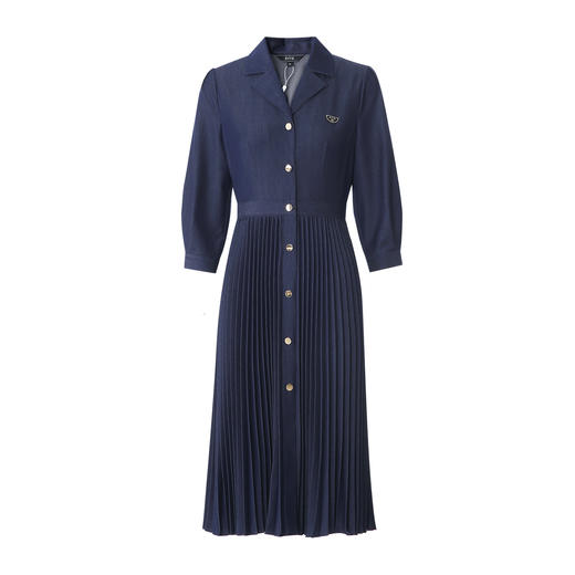 EITIE爱特爱春季新款显瘦翻领收腰A字复古通勤气质牛仔连衣裙8107818 商品图5