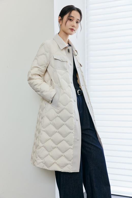 现货 臣禾	翻领鹅绒服中长款【90白鹅绒】配腰带拼接羽绒服	JZ254070675 商品图2