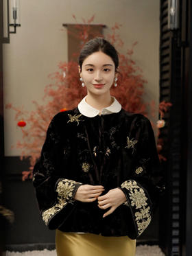 盛唐牡丹盛奢系列| 丝绒蝴蝶绣花盘金绣外套