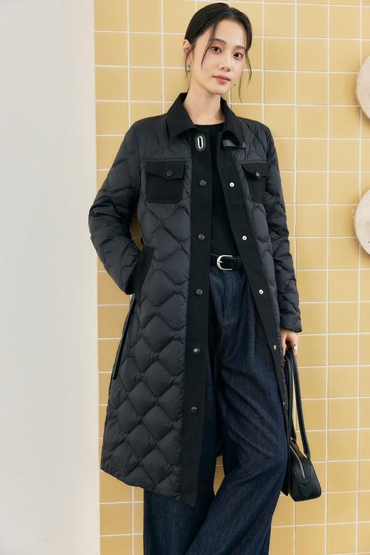 现货 臣禾	翻领鹅绒服中长款【90白鹅绒】配腰带拼接羽绒服	JZ254070675 商品图4
