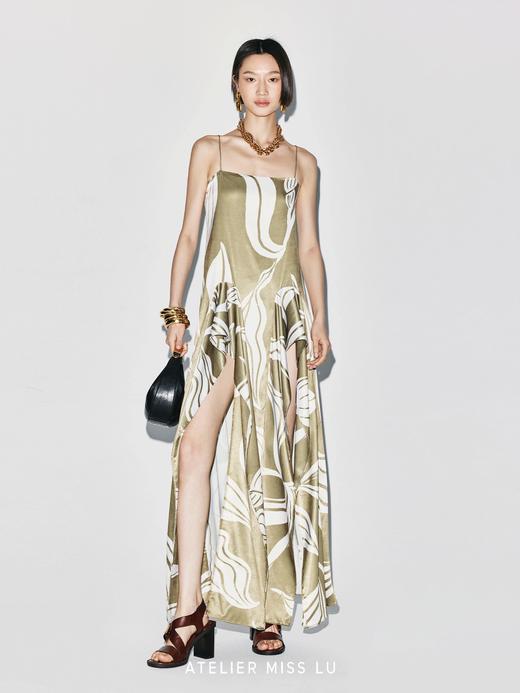 【仙本那海浪】品牌定染印花立体波浪高开衩吊带长裙 商品图1