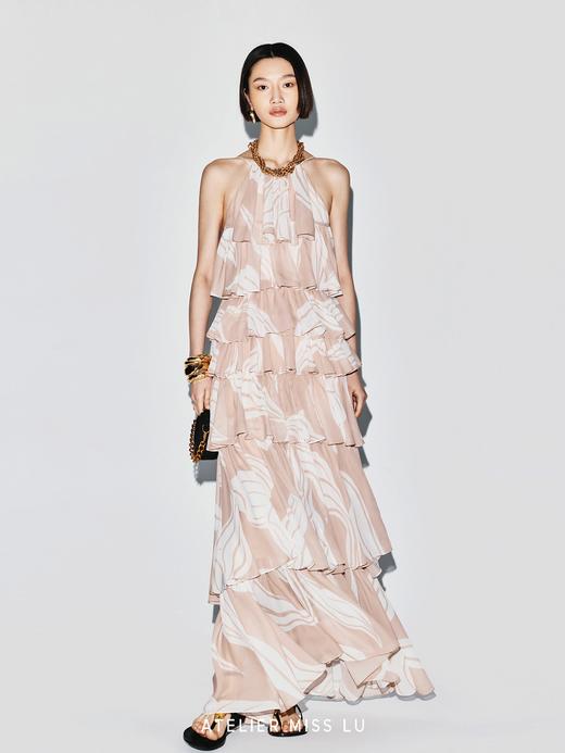 【西西里之舞】品牌定染印花挂脖露背度假蛋糕长裙 商品图1