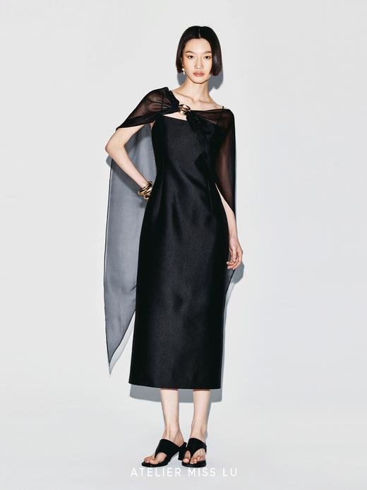 【海风心影】贝壳样式金属装饰薄纱披风吊带礼服长裙 商品图3