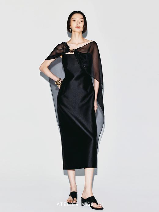 【海风心影】贝壳样式金属装饰薄纱披风吊带礼服长裙 商品图4