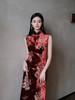 盛唐牡丹 | 金银瑞兽酒红色丝绒旗袍裙 商品缩略图0