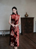 盛唐牡丹 | 金银瑞兽酒红色丝绒旗袍裙 商品缩略图7
