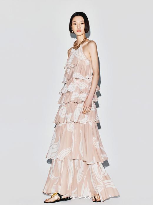 【西西里之舞】品牌定染印花挂脖露背度假蛋糕长裙 商品图2