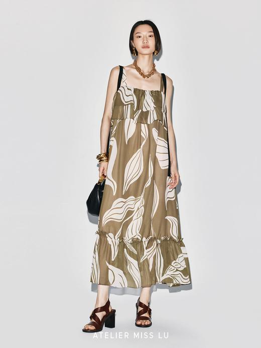 【绿野游踪】品牌定染印花层次飘片吊带长裙 商品图1