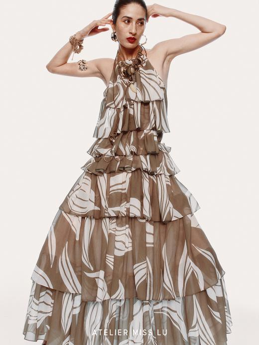 【热浪之森】品牌定染印花挂脖露背度假蛋糕长裙 商品图3