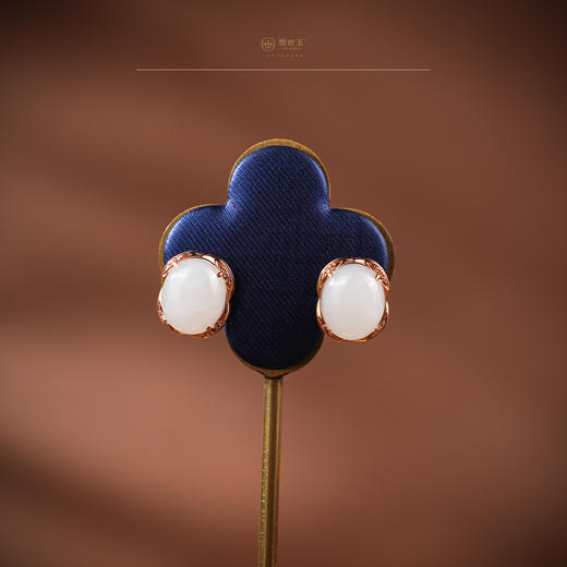 【春雪】金镶羊脂白玉耳钉 商品图0