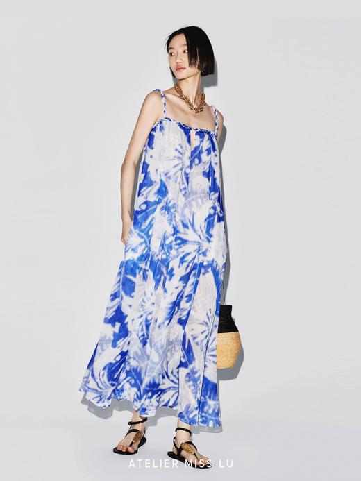 【大溪地之夏】品牌定染印花丝麻混纺编织吊带连衣裙 商品图4