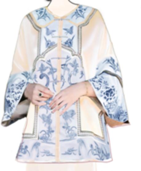 盛唐牡丹盛奢系列 | 重缎真丝手绣对襟外套-蓝色 商品图0