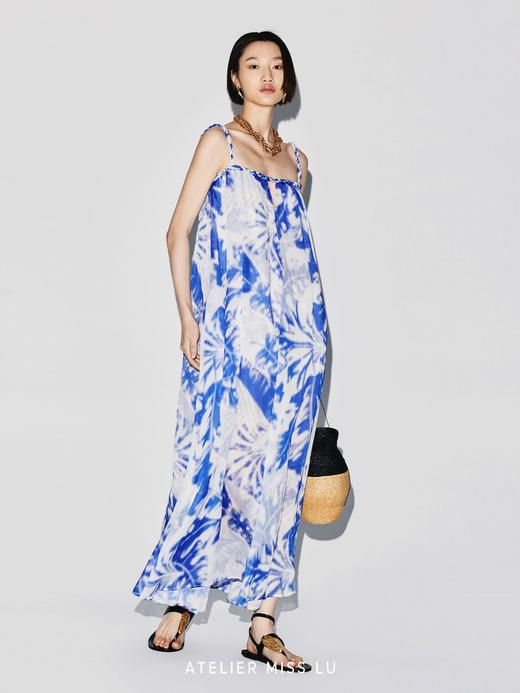 【大溪地之夏】品牌定染印花丝麻混纺编织吊带连衣裙 商品图2