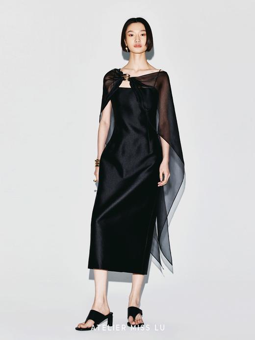 【海风心影】贝壳样式金属装饰薄纱披风吊带礼服长裙 商品图2