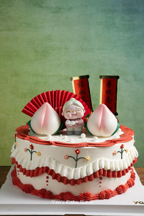 福寿安康寿桃蛋糕（可替换老爷爷}