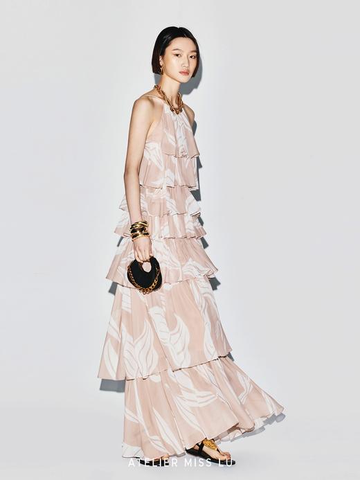 【西西里之舞】品牌定染印花挂脖露背度假蛋糕长裙 商品图4