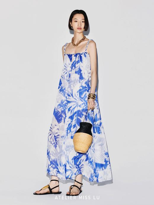 【大溪地之夏】品牌定染印花丝麻混纺编织吊带连衣裙 商品图1