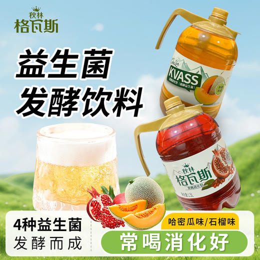 秋林格瓦斯益生菌发酵饮料石榴丨哈密瓜 1.5L/瓶 商品图0
