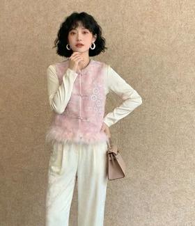 女装25秋冬新品新中式带闪珠毛边棉马甲2217-4322613