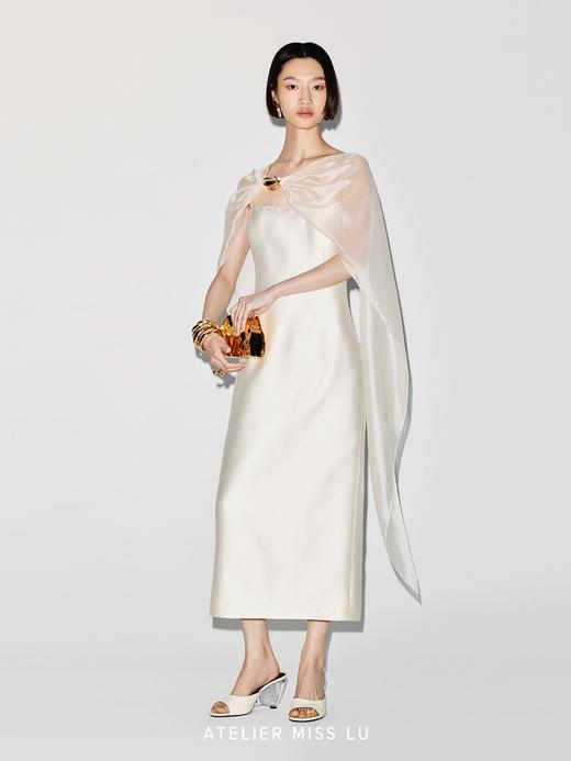 【海风心绪】贝壳样式金属装饰薄纱披风吊带礼服长裙 商品图4