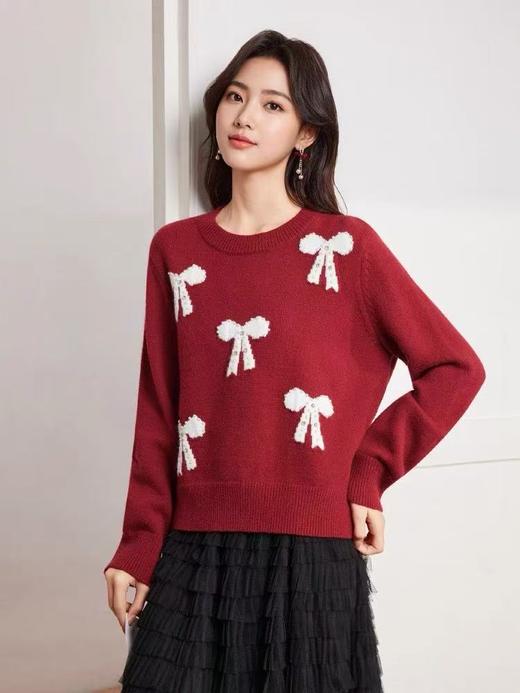 女装25秋冬新品圆领蝴蝶结羊毛针织衫2217-118989 商品图1