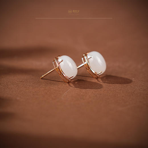 【春雪】金镶羊脂白玉耳钉 商品图3