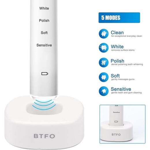 美国 BTFO 高端IPX7级无线充电 防水电动牙刷 5种模式  充电1次用1个月 商品图5