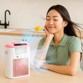 喷雾风扇 加湿器桌面冷风机 办公室静音学生宿舍小型电扇 USB充电式 粉色