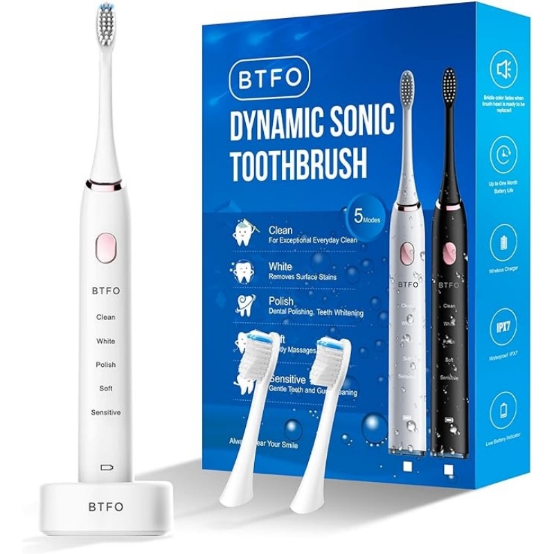 美国 BTFO 高端IPX7级无线充电 防水电动牙刷 5种模式  充电1次用1个月