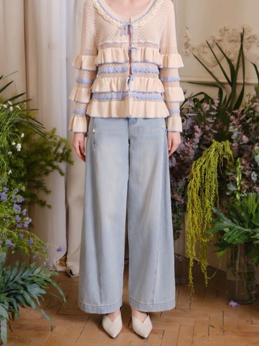 海星贝蓝色显瘦阔腿牛仔裤 商品图0