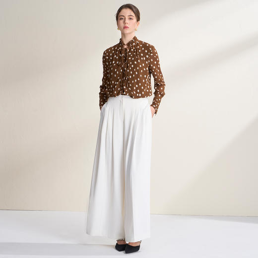 EITIE爱特爱高腰显瘦通勤大气垂坠阔腿裤裙白色休闲裤2026春新款A2605115 商品图3